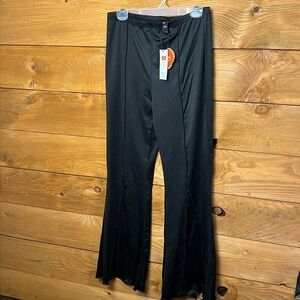 Cider Women's Black Flare Pants Lettuce‎ Hem High Waist Polyester Spandex XL
